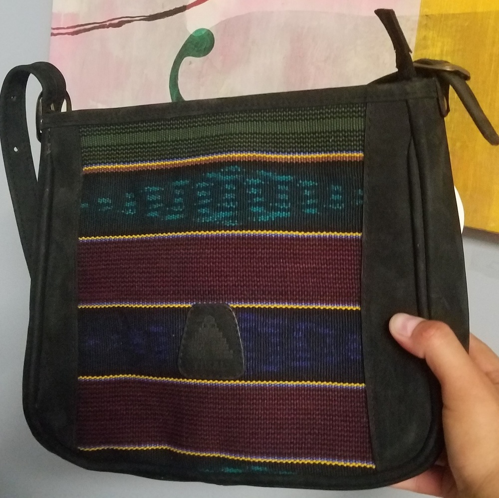 Guatemalan hand made suede boho purse bag